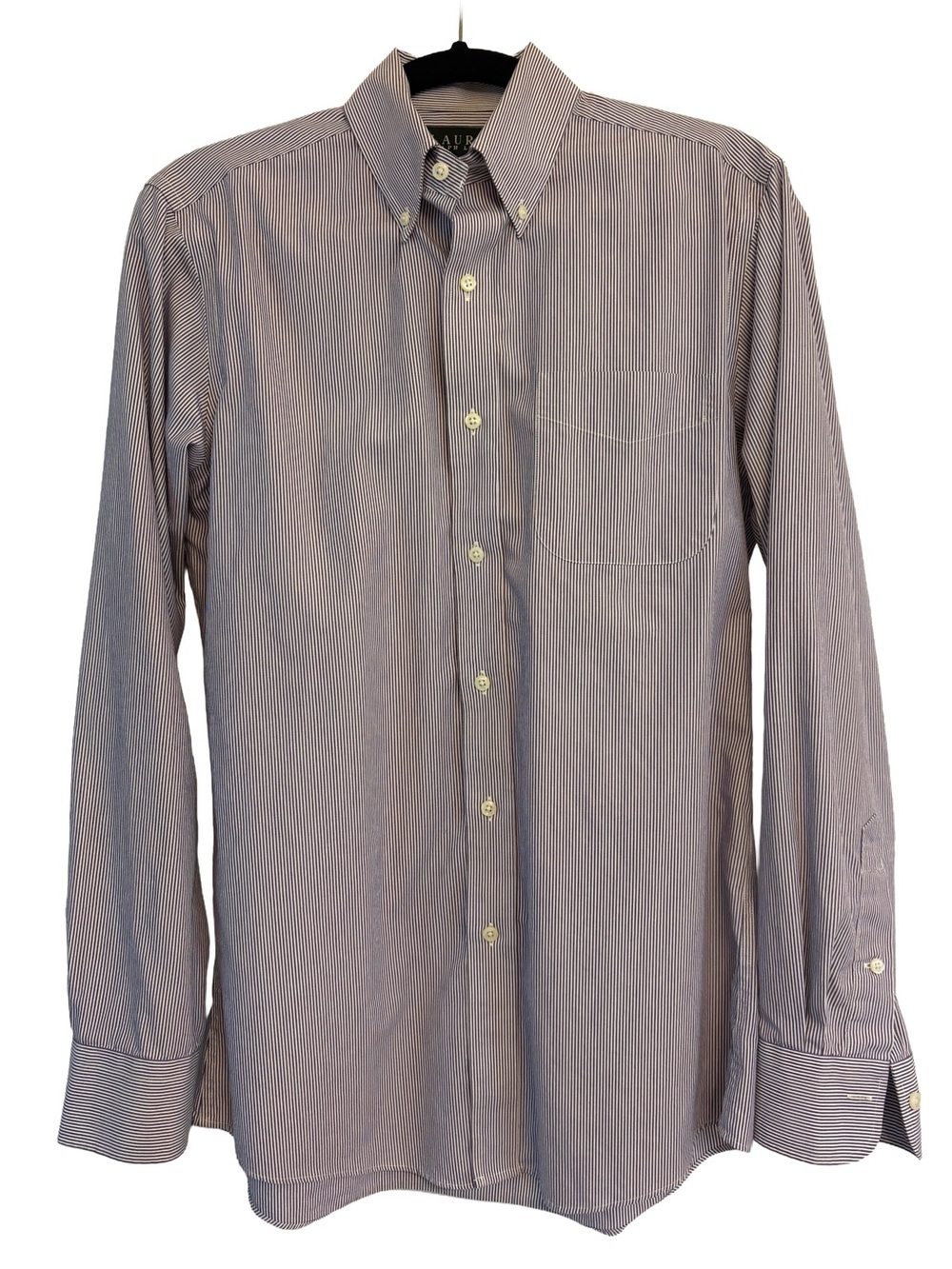 Men's Ralph Lauren Slim Fit Cotton Button-Down Purple Stripe Dress Shirt Size 15